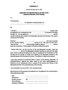 APPENDIX 17 – Application for Membership by the Heir of theDeceased ...